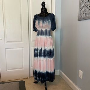 Tie dye navy white pink summer dress l